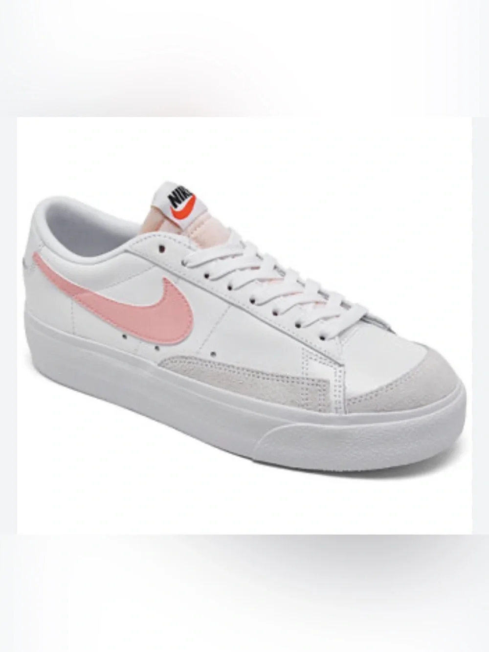 Nike Women's Blazer Low Platform Low-Top Sneaker in White with Pink Swoosh - 6.5 - Picture 1 of 7